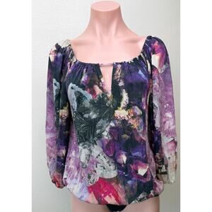 Alice + Olivia Womens Purple Silk Peasant Blouse XS